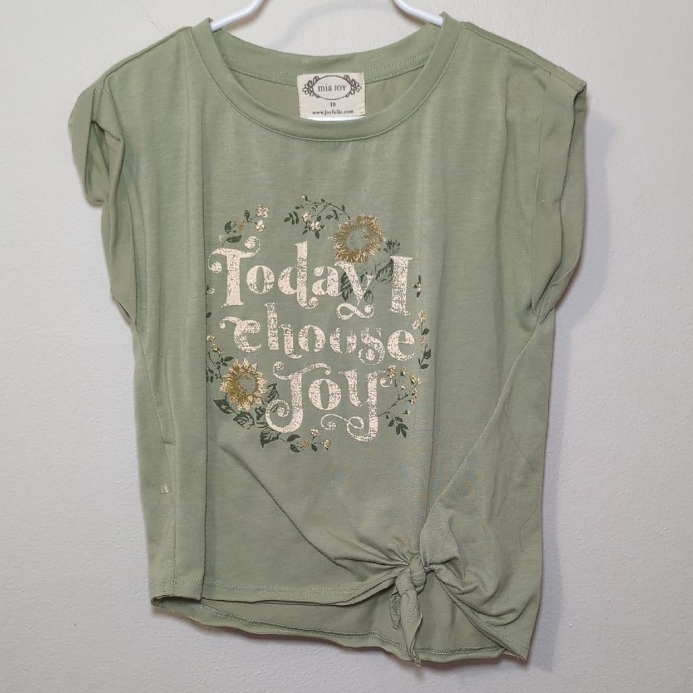 Joyfolie Mia Joy Green Kids Shirt - 'Today I Choose Joy' Girls Size 10